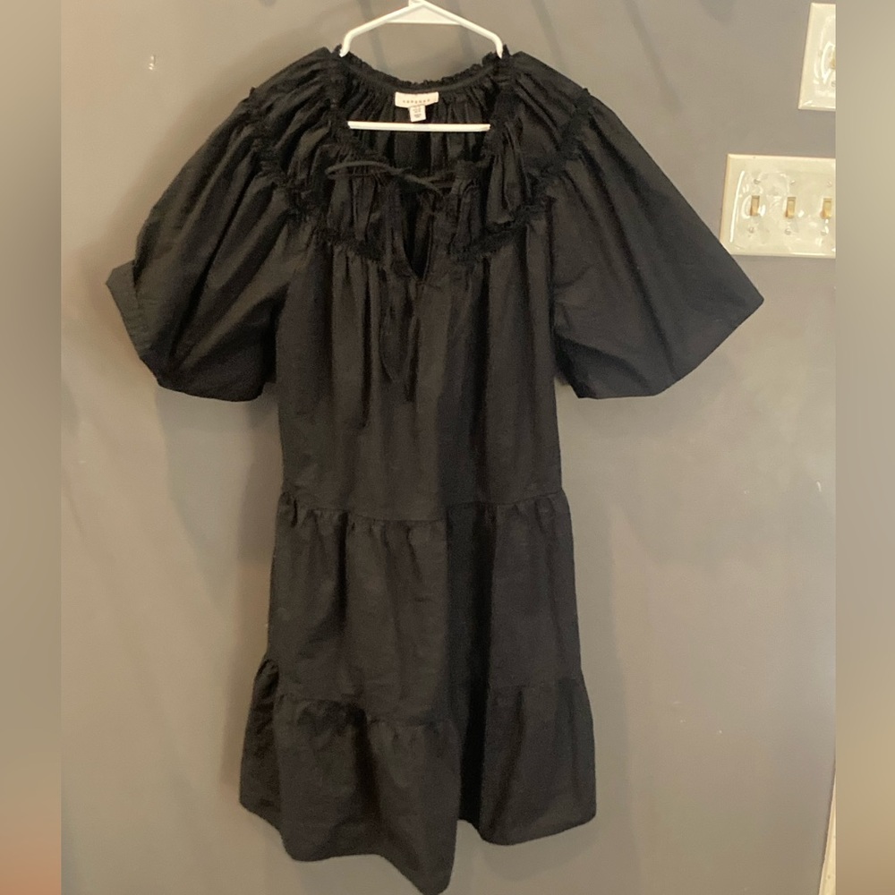 Topshop size 10 short sleeve poplin tiered dress great condition black 💯 cotton